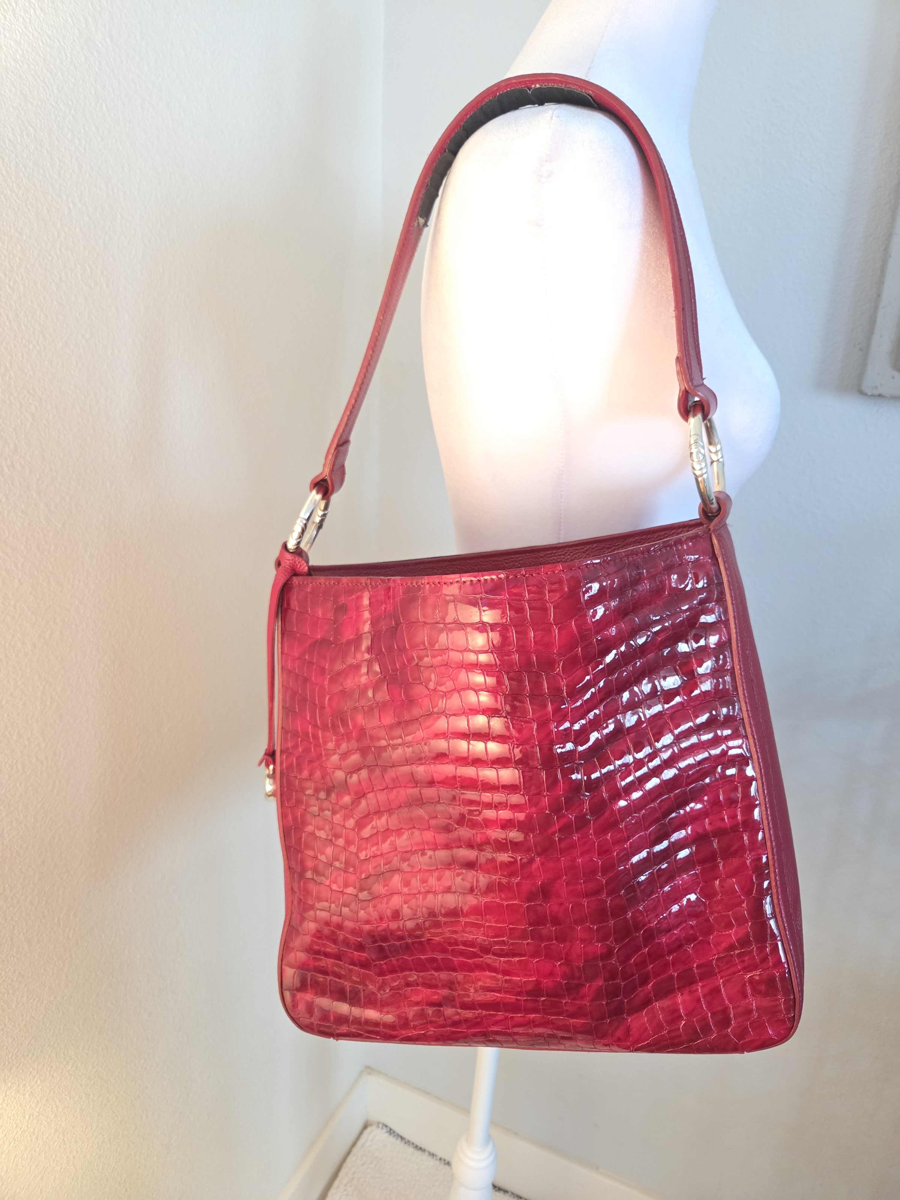 Brighton Red Croc-Embossed Shoulder Bag